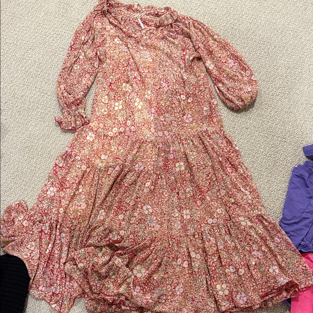 Free People Dress in Floral Red and Pink